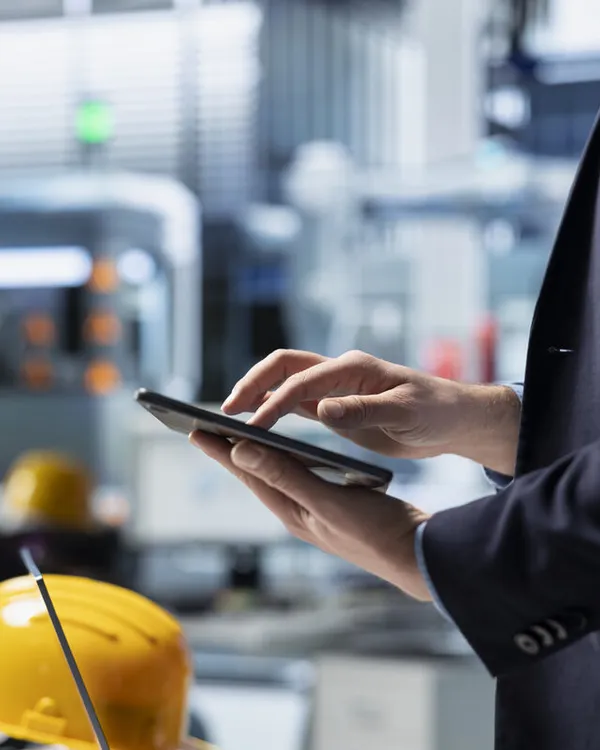 Profissional acompanhando indicadores em uma planta industrial